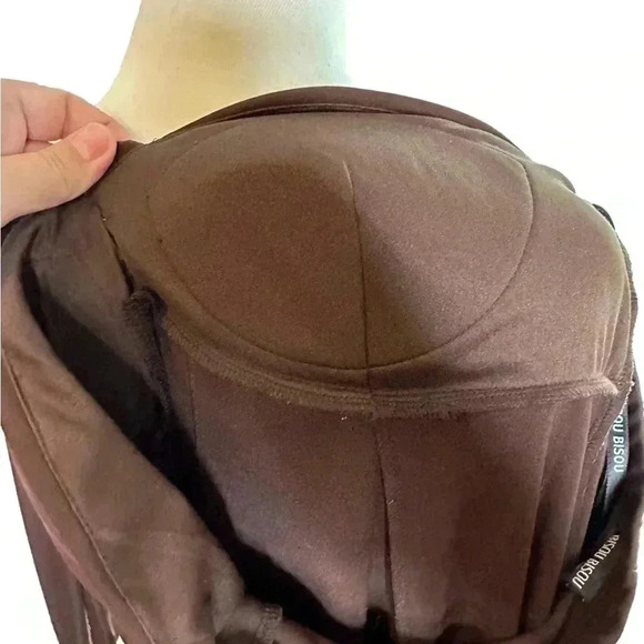 Vintage Y2K brown halter asymmetrical Bisou Bisou Size 12 dress beaded size 12 - Picture 7 of 7